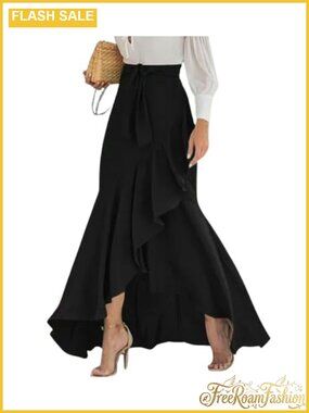 Plaid Mermaid Maxi Skirt High Rise A Line Ruffle Fishtail Hem